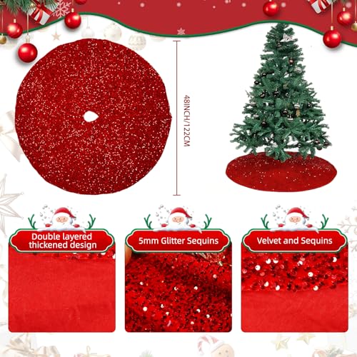 48 Inch Red Sequin Christmas Tree Skirt T4566