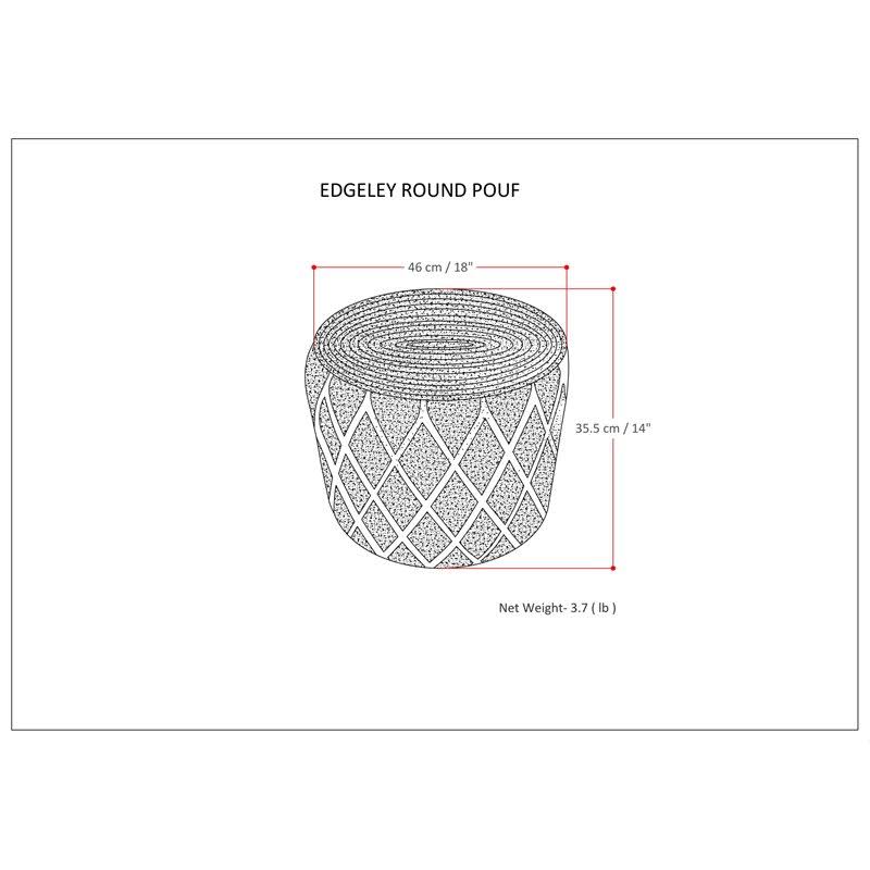 Coral and Natural Woven Braided Jute Round Pouf Y283368