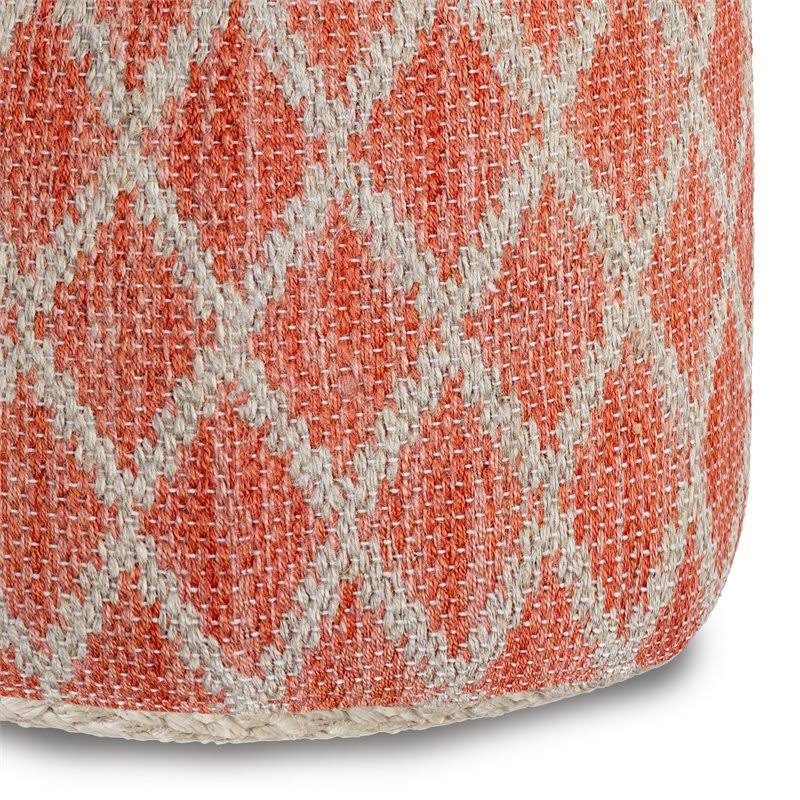 Coral and Natural Woven Braided Jute Round Pouf Y283368