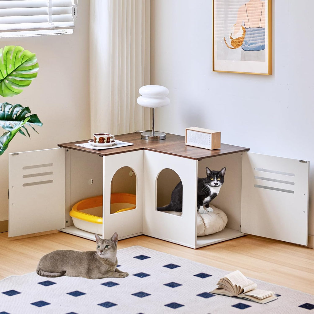 White Corner Litter Box Enclosure Cabinet, 31.5 x 17.7 x 19.7 in C34725