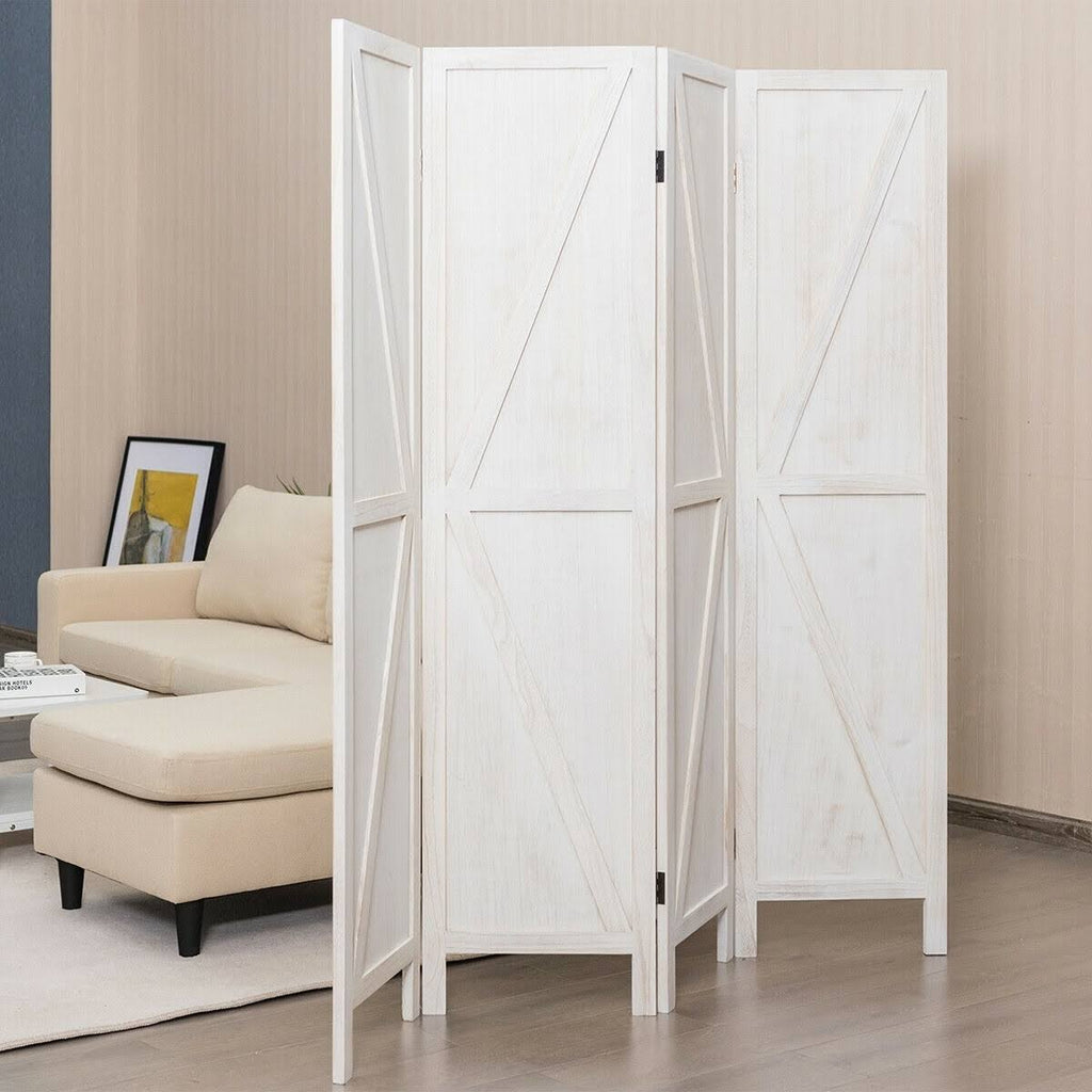 4 Panels Folding Wooden Room Divider White Y562721