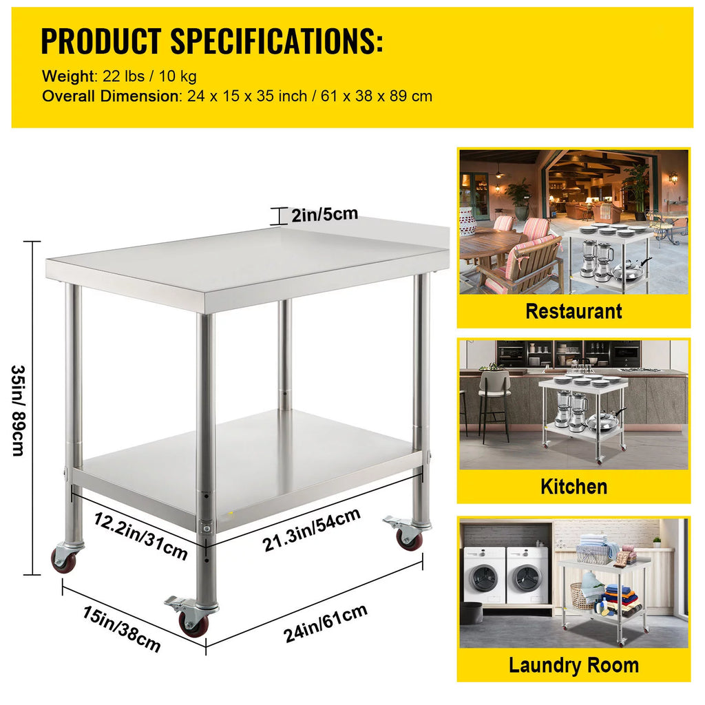 Stainless Steel Work Table 24x15in with 4 Casters J431