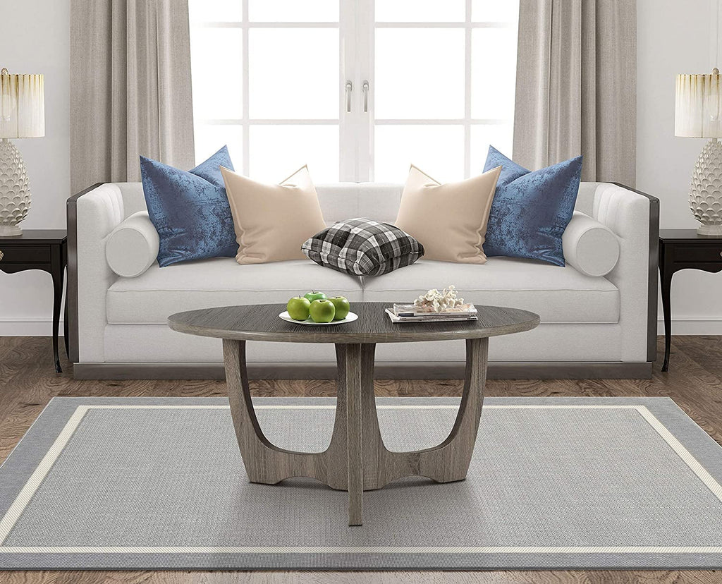 Round Wooden Coffee Table 35.5 x 18 Inches Gray A356375