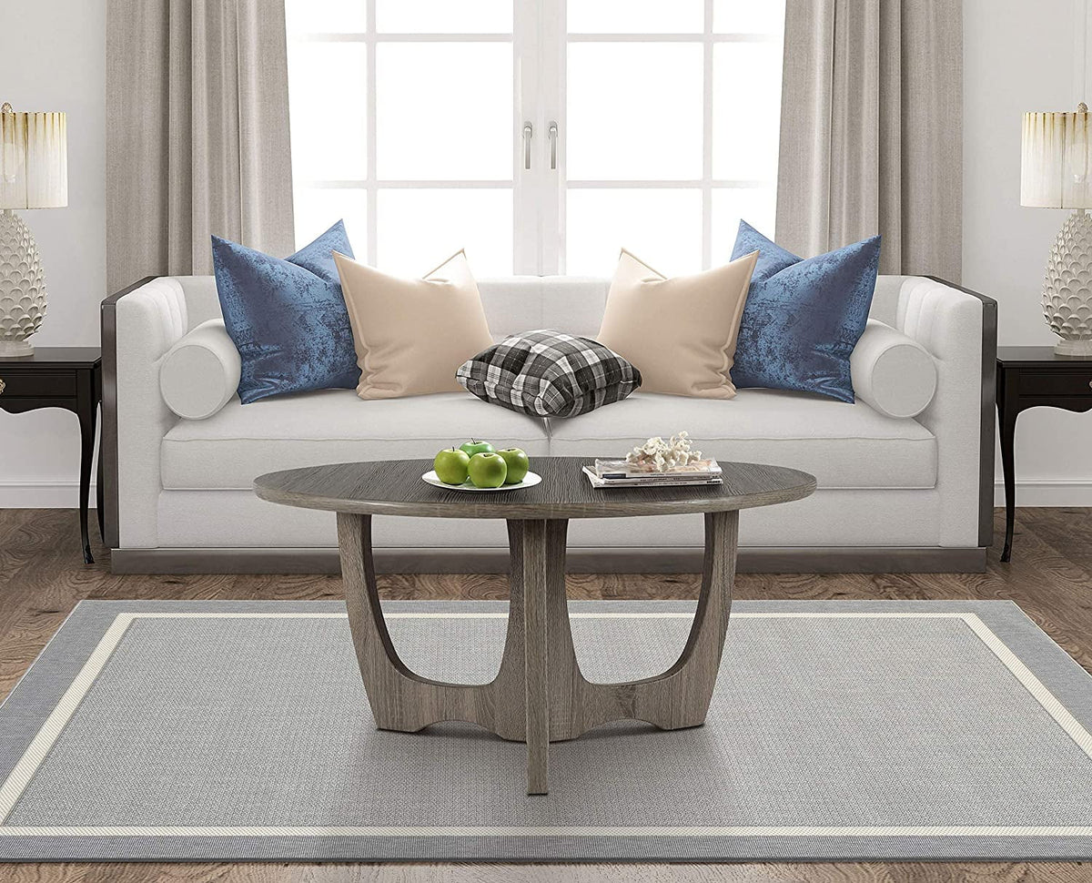 Round Wooden Coffee Table 35.5 x 18 Inches Gray A356375