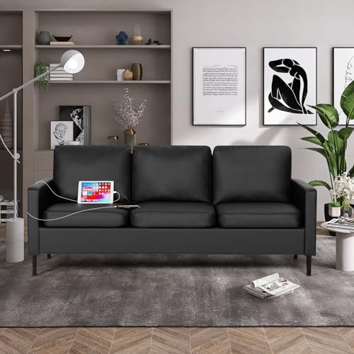 56" W Dark Grey Fabric Loveseat Sofa with 2 USB M3586