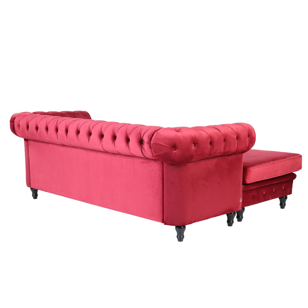 Red Velvet Rolled Arm Sofa with Ottoman Y88666