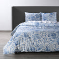 Queen Blue Cotton Percale Printed Duvet Cover Set I44307