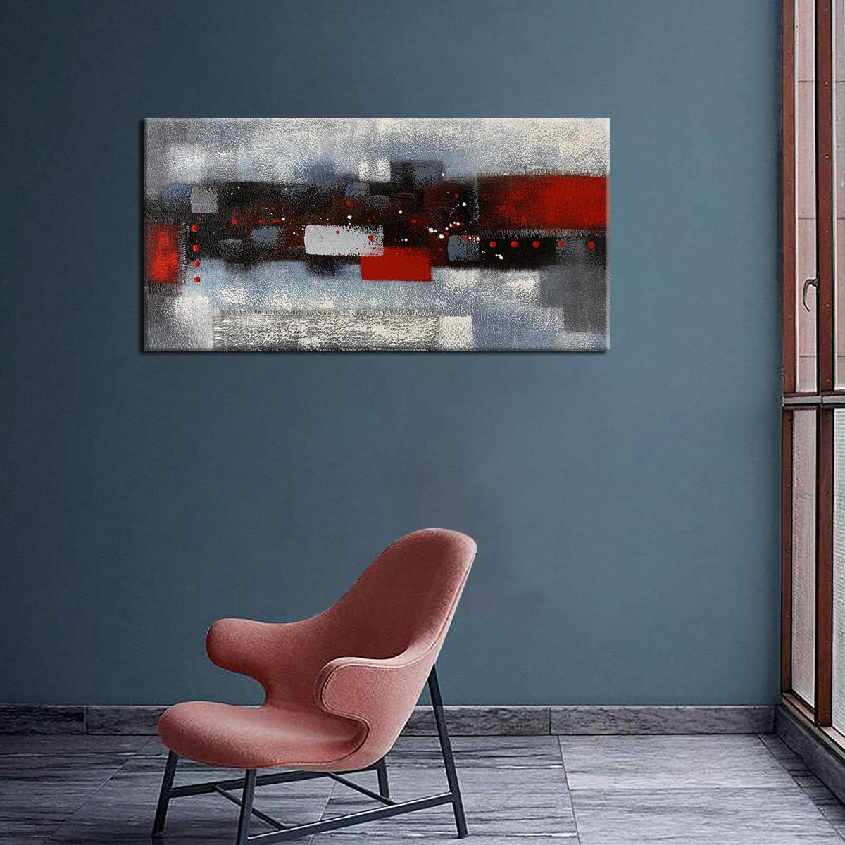 Red Gray Textured 3D Oil Painting on Canvas, Pack of 2 G202