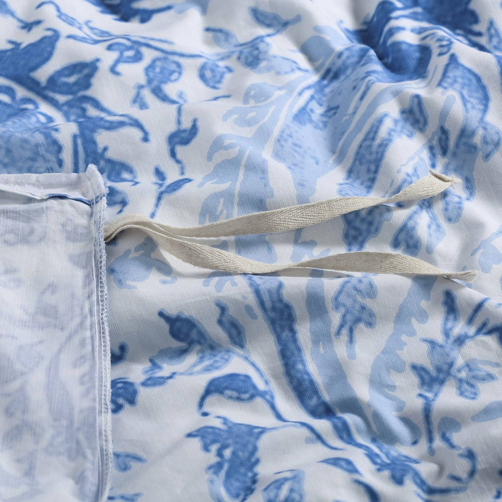 Queen Blue Cotton Percale Printed Duvet Cover Set I44307
