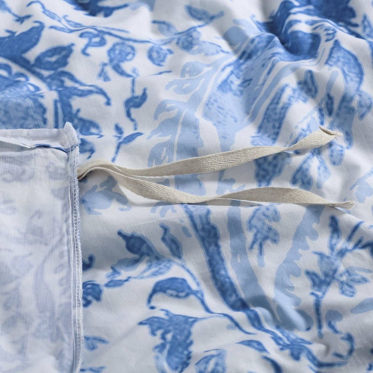 Queen Blue Cotton Percale Printed Duvet Cover Set I44307