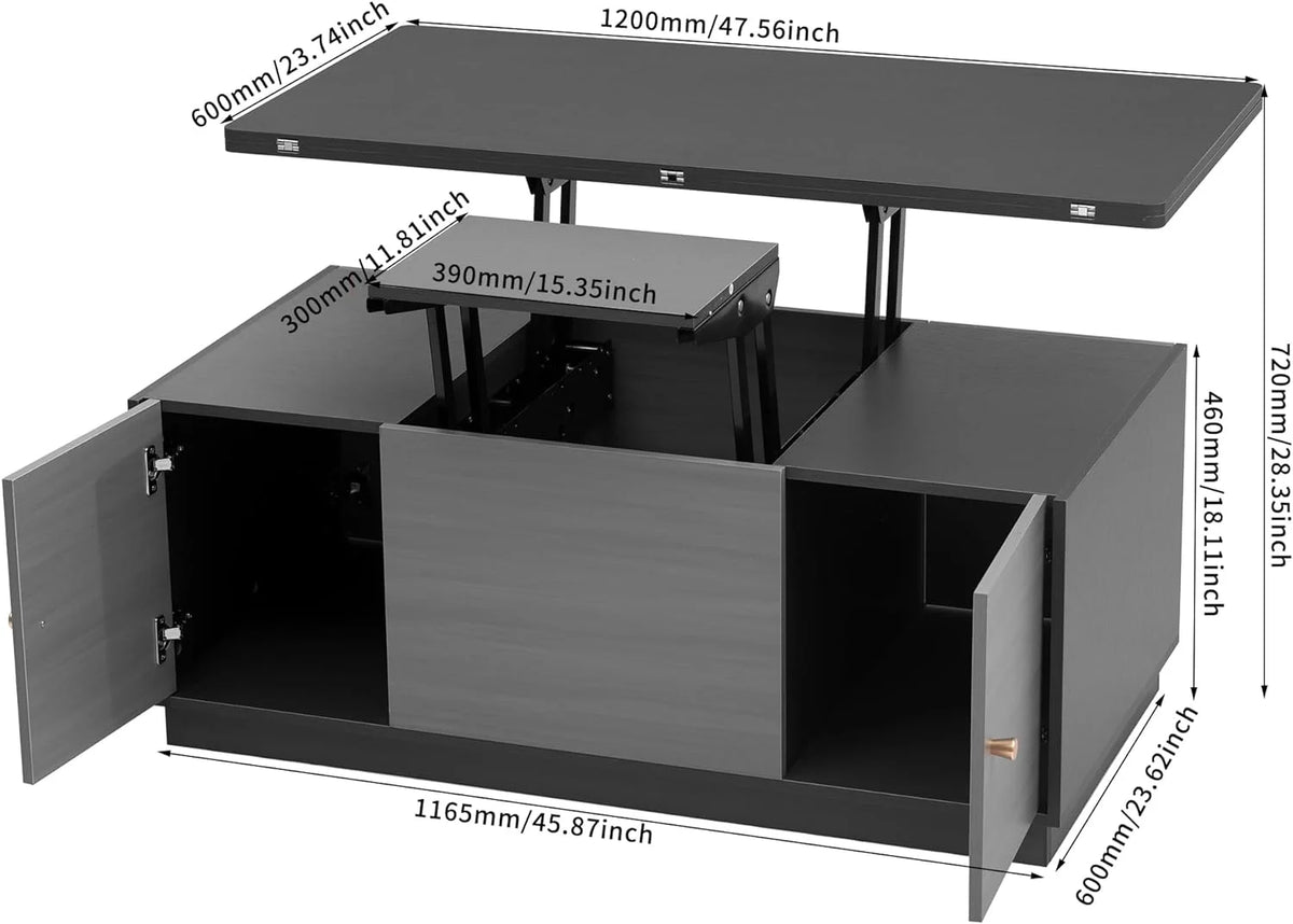 Dark Gray Lift Top Coffee Table with Storage Q5425