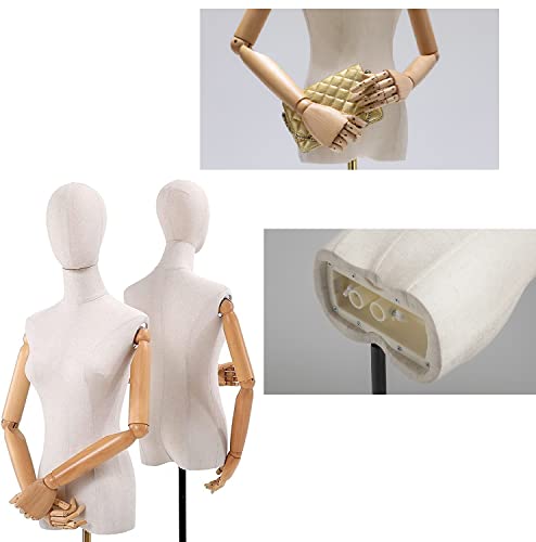 Beige Display Mannequin with Detachable Head, Wooden Hands, Adjustable Height Stand S9035