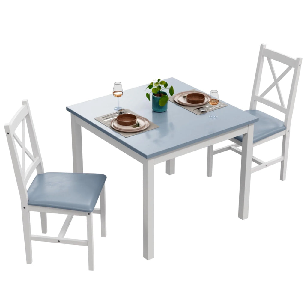 3 Piece Pine Wood Dining Table Set with 2 Upholstered Chairs A6403