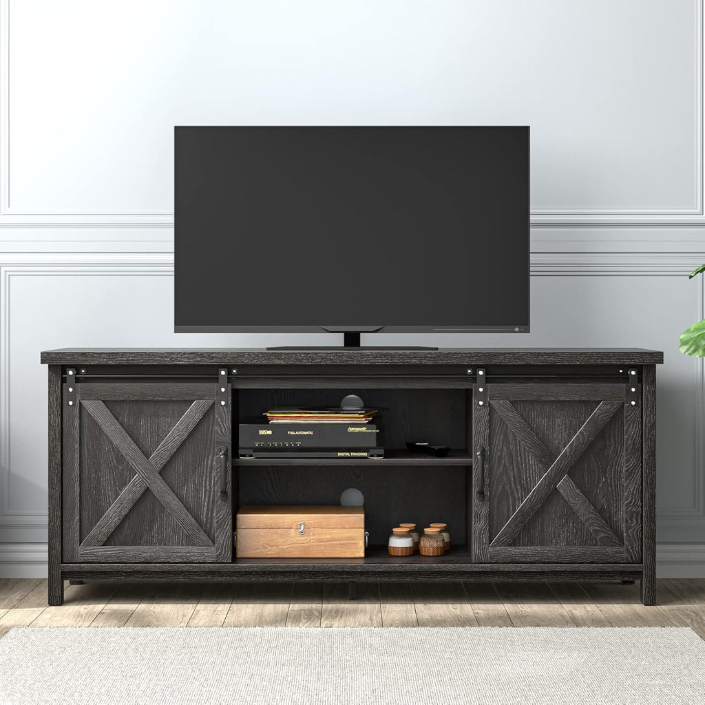 Farmhouse 65 Inch Wooden TV Stand with 2 Sliding Barn Doors K952026