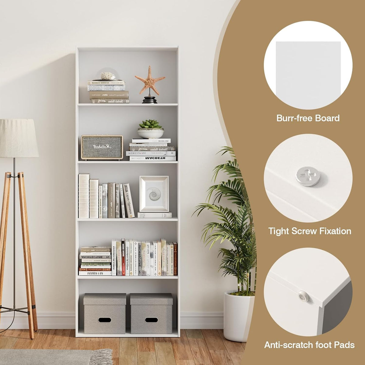 5-Shelf Wood Bookcase J19455