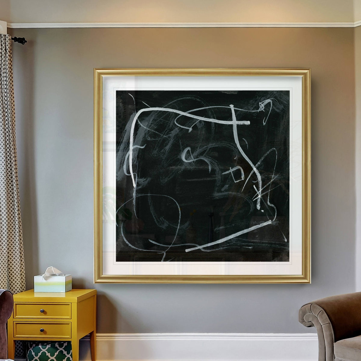 Black Framed Print 30 x 30 Gold V8893