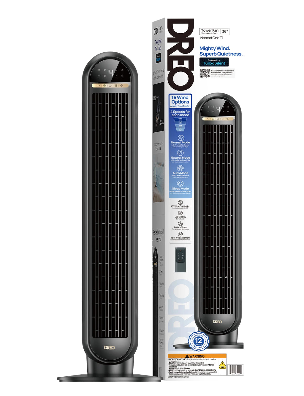 36-in Standing Tower Fan with Remote V4987