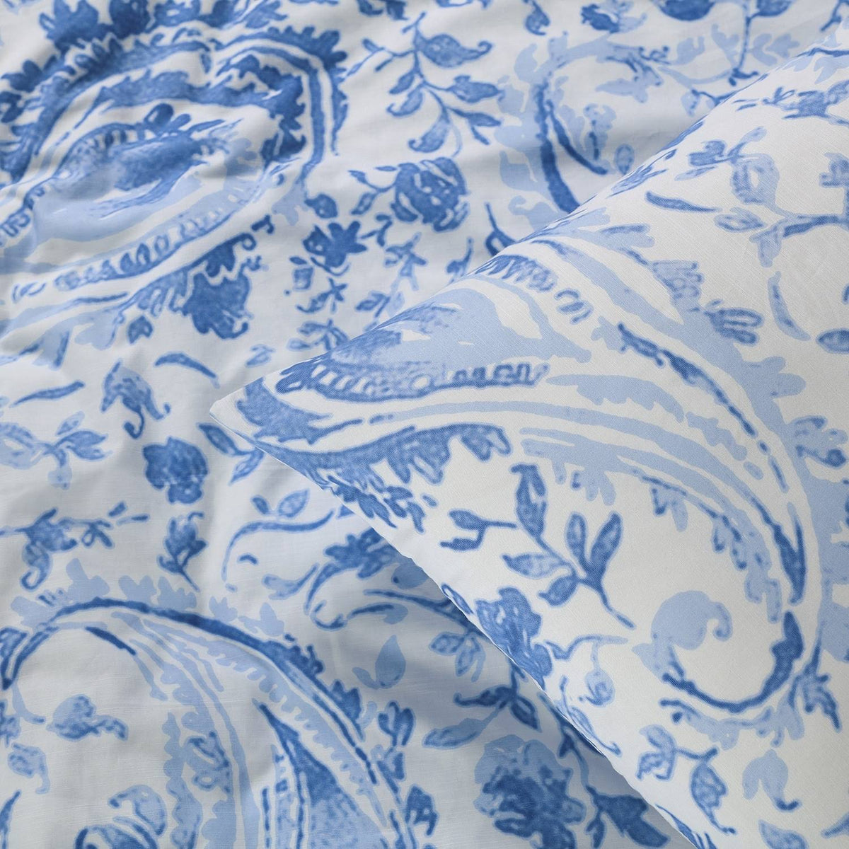 Queen Blue Cotton Percale Printed Duvet Cover Set I44307