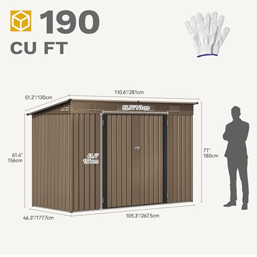 9.1x4.2ft Brown Metal Outdoor Storage Shed H2970
