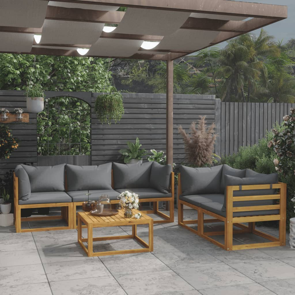 6 Piece Patio Lounge Set with Cushions Acacia Wood Outdoor Sectional Set M57487