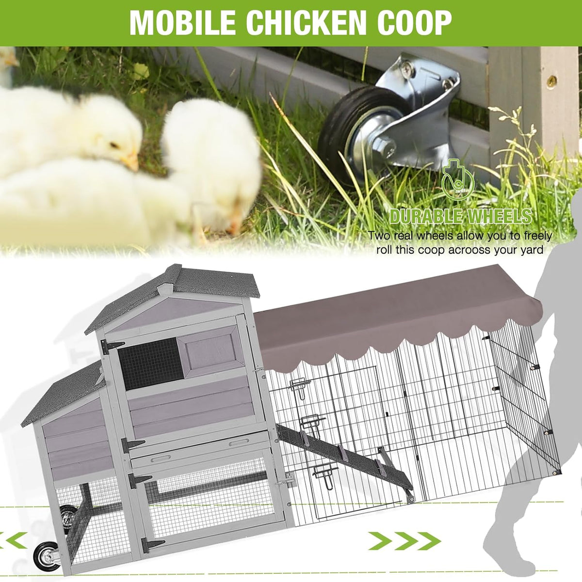 Large All-Steel Frame Chicken Coop with Metal Run M865393