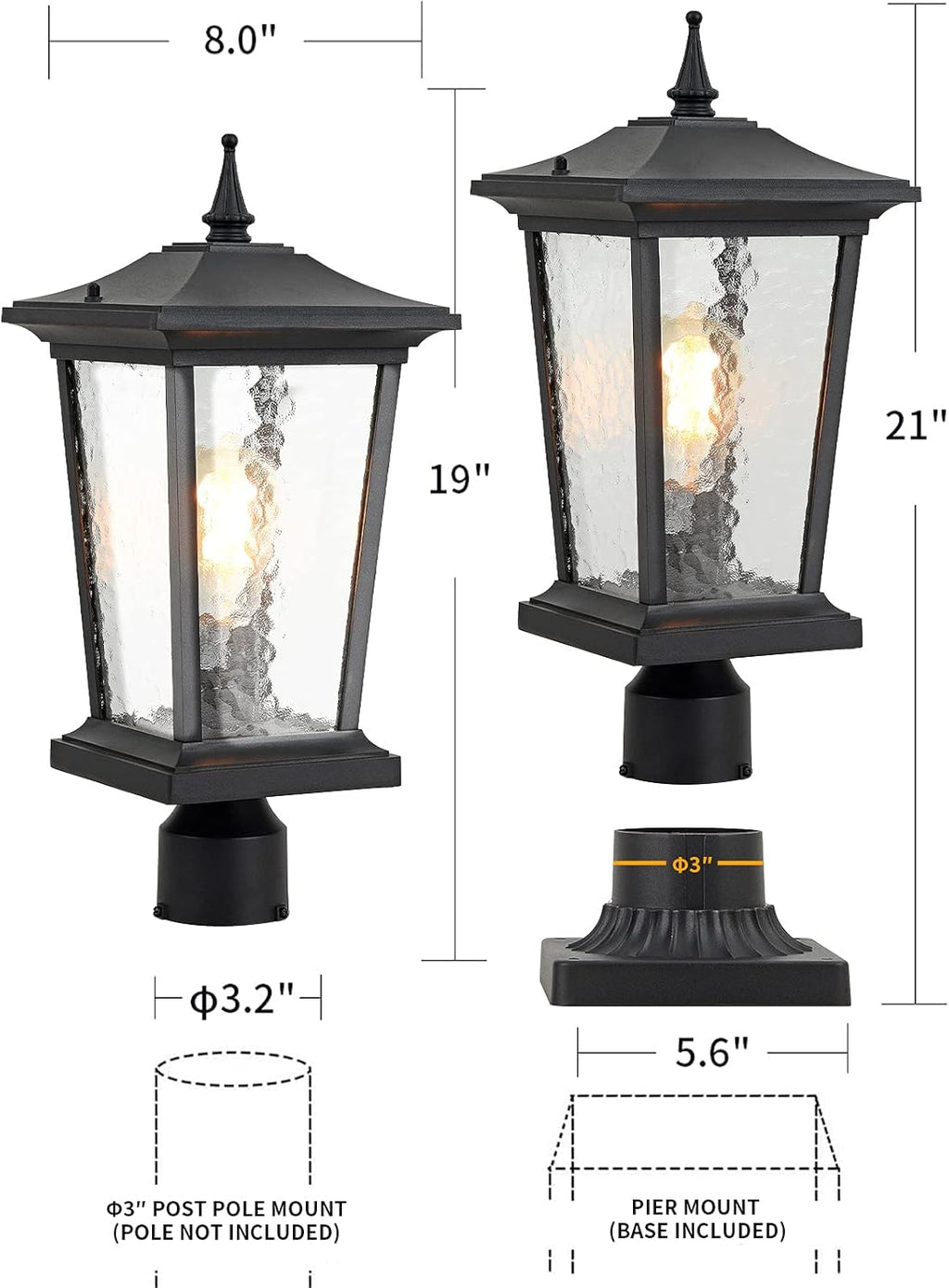 Waterproof IP65 Die Cast Aluminum Outdoor Post Light H389932