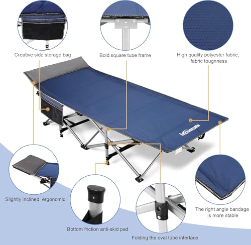 Blue Heavy Duty Folding Camping Cot with Carry Bag V7899