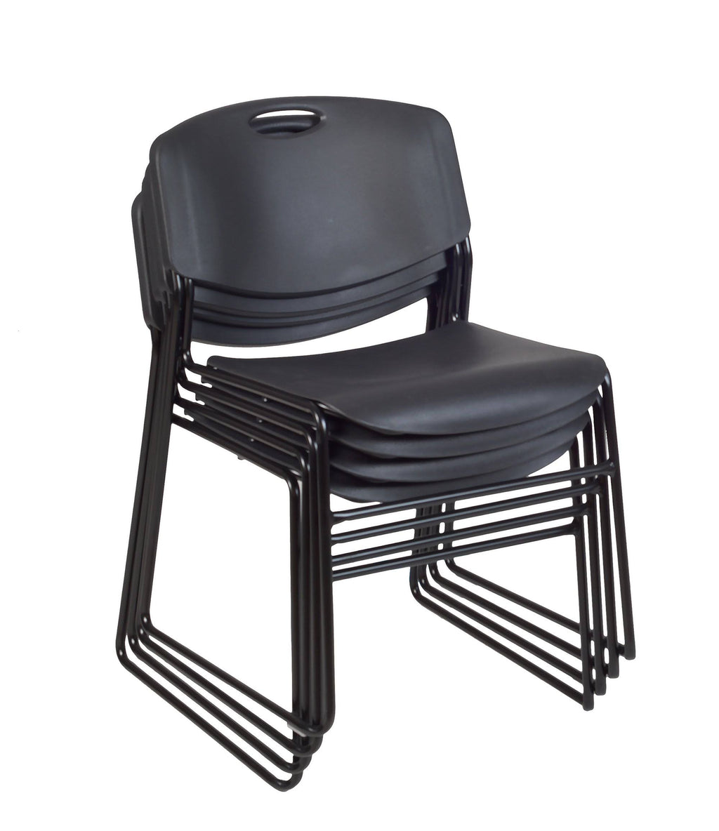 Mahogany Square Breakroom Table & 4 Black Stack Chairs A43674