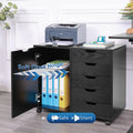 Black 5 Drawer Wood File Cabinet with Wheels C313