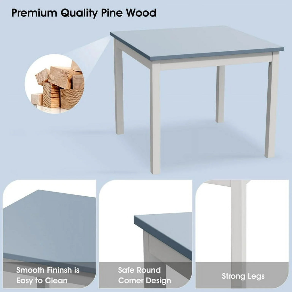 3 Piece Pine Wood Dining Table Set with 2 Upholstered Chairs A6403