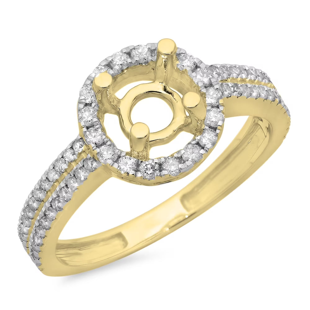 0.50 Carat 14K Yellow Gold Round Diamond Bridal Semi-Mount Engagement Ring H850