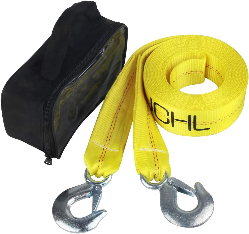 Nylon Tow Strap with Hooks 2”x20’ Heavy Duty Recovery Rope 20,000 lbs Capacity Pack of 2 L6551