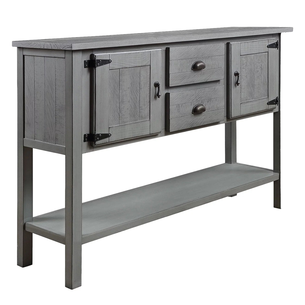 Antique Gray Wooden Console Table with 2 Cabinets and 2 Drawers F322