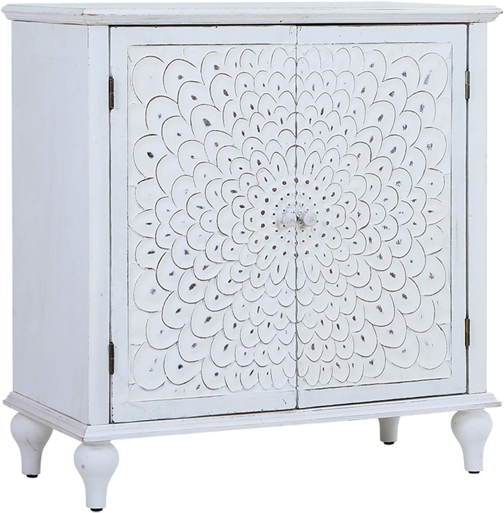 Storage Cabinet with 2 Doors, Distressed Console Cabinet with Wooden Frame, White G78004