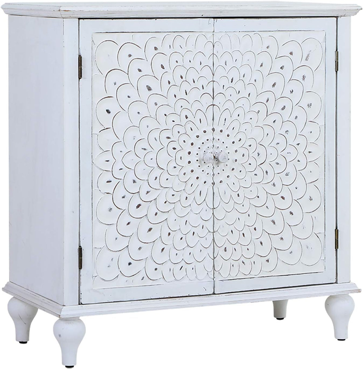 Storage Cabinet with 2 Doors, Distressed Console Cabinet with Wooden Frame, White G78004