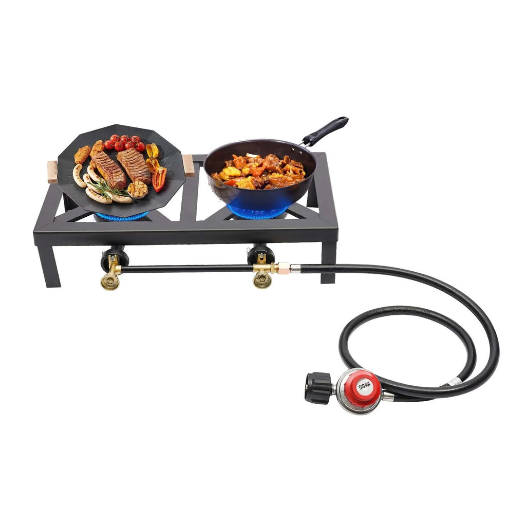 Portable Camping Stove Double Burner Outdoor Gas Stove with Regulator Hose S509972
