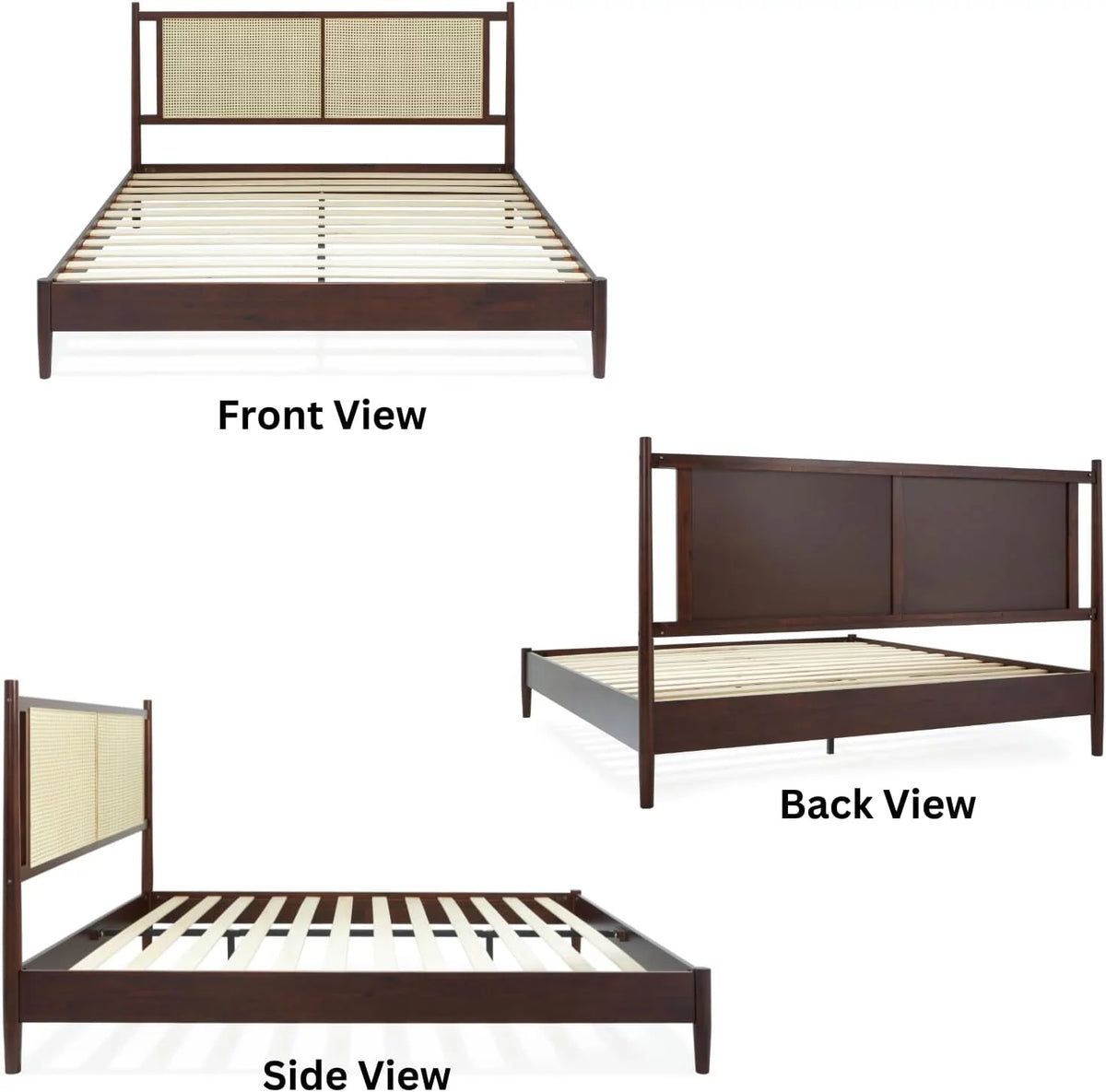 King Acacia Wood Bed Frame with Rattan Headboard V575222