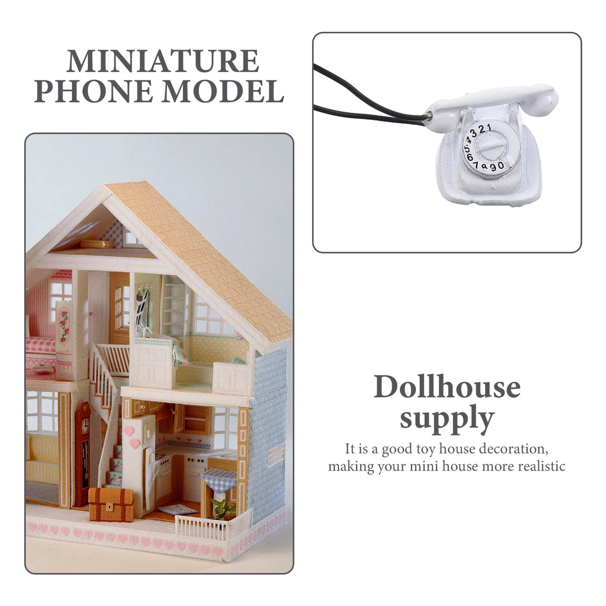 Miniature Telephone Doll House Toys Vintage Decor Metal White B418468