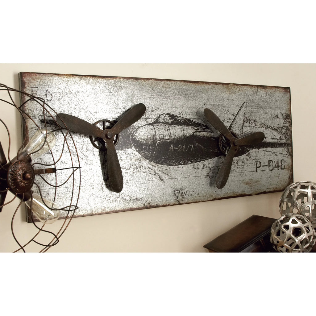 Silver Metal Airplane Wall Decor U65933