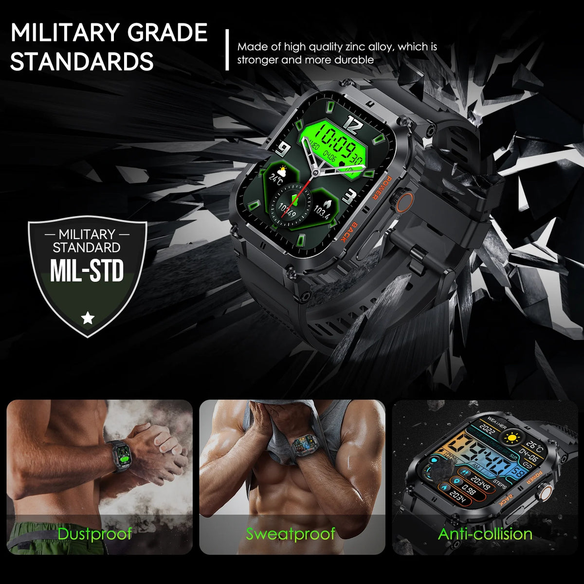 Rugged Tactical Smart Watch with 1.96'' HD Outdoor Fitness Tracker O5326
