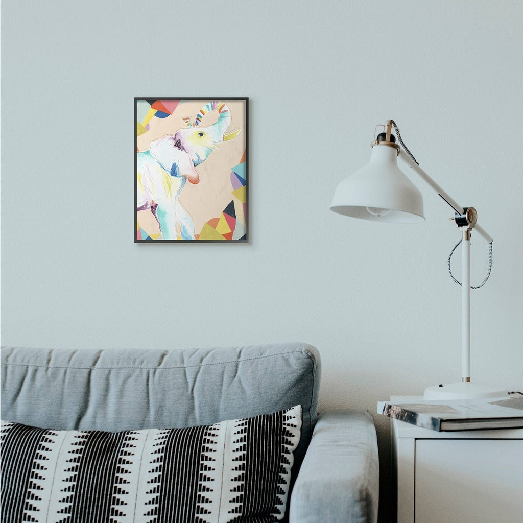 Colorful Abstract Elephant Animal Rainbow Drawing Framed Giclee Texturized Art Z451