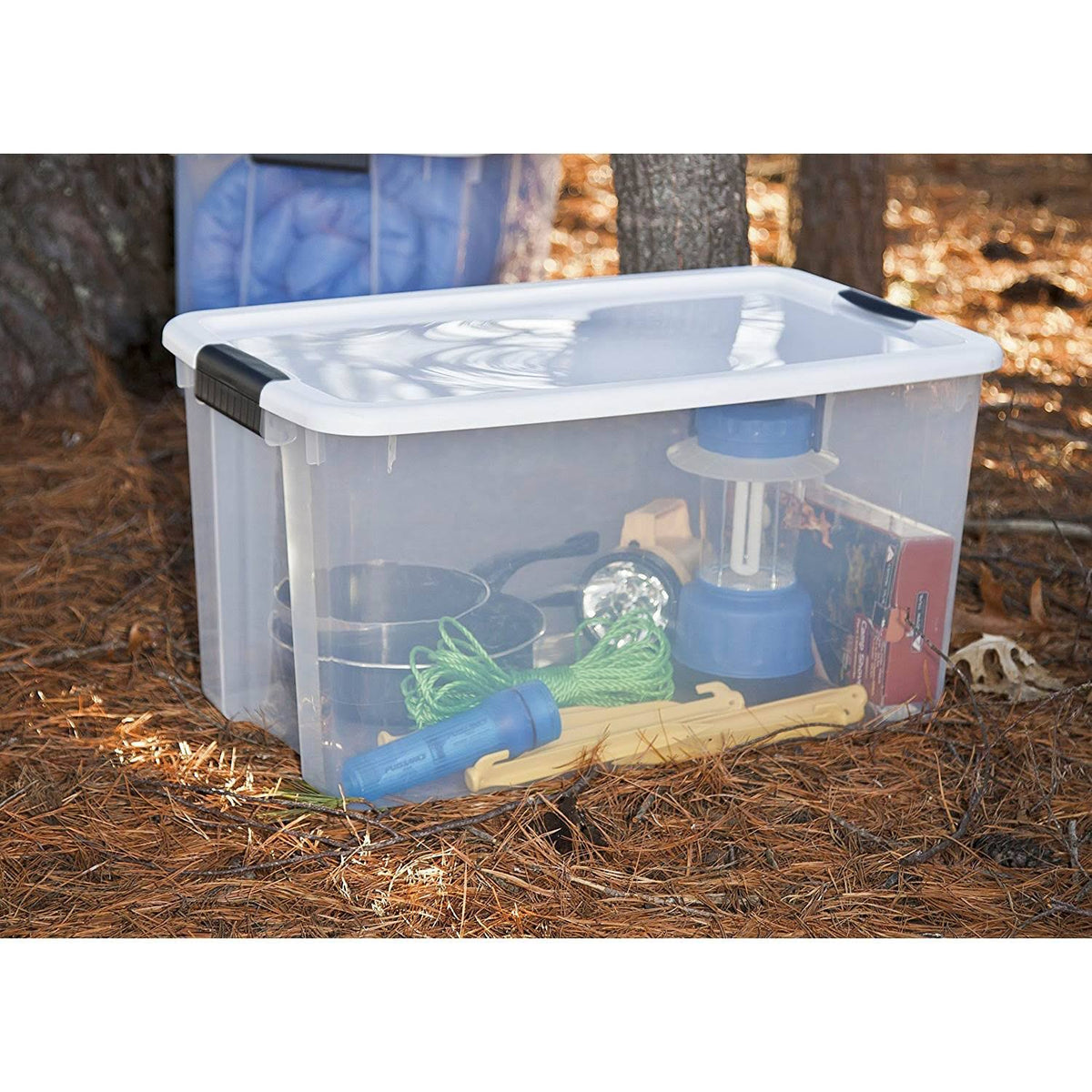 70 Quart Ultra Latch Storage Box with White Lid & Clear Base, 8 Pack D145308
