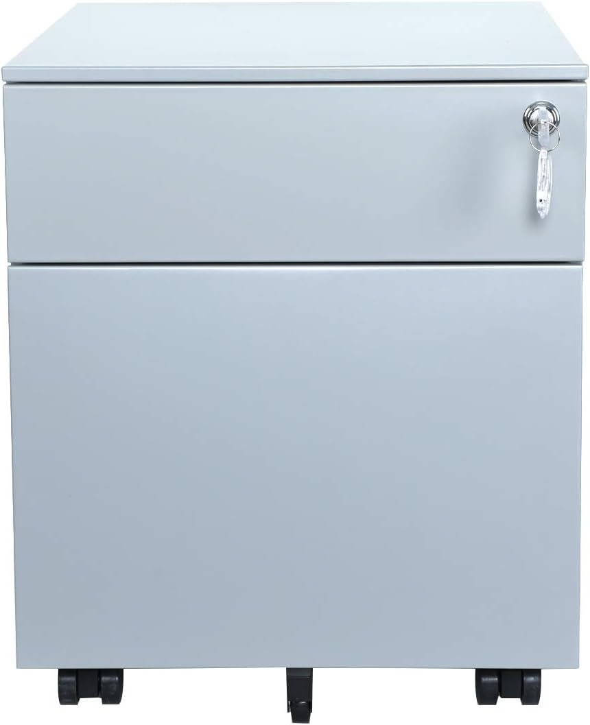 White 2 Drawer Steel File Cabinet with Casters and Lock D161086
