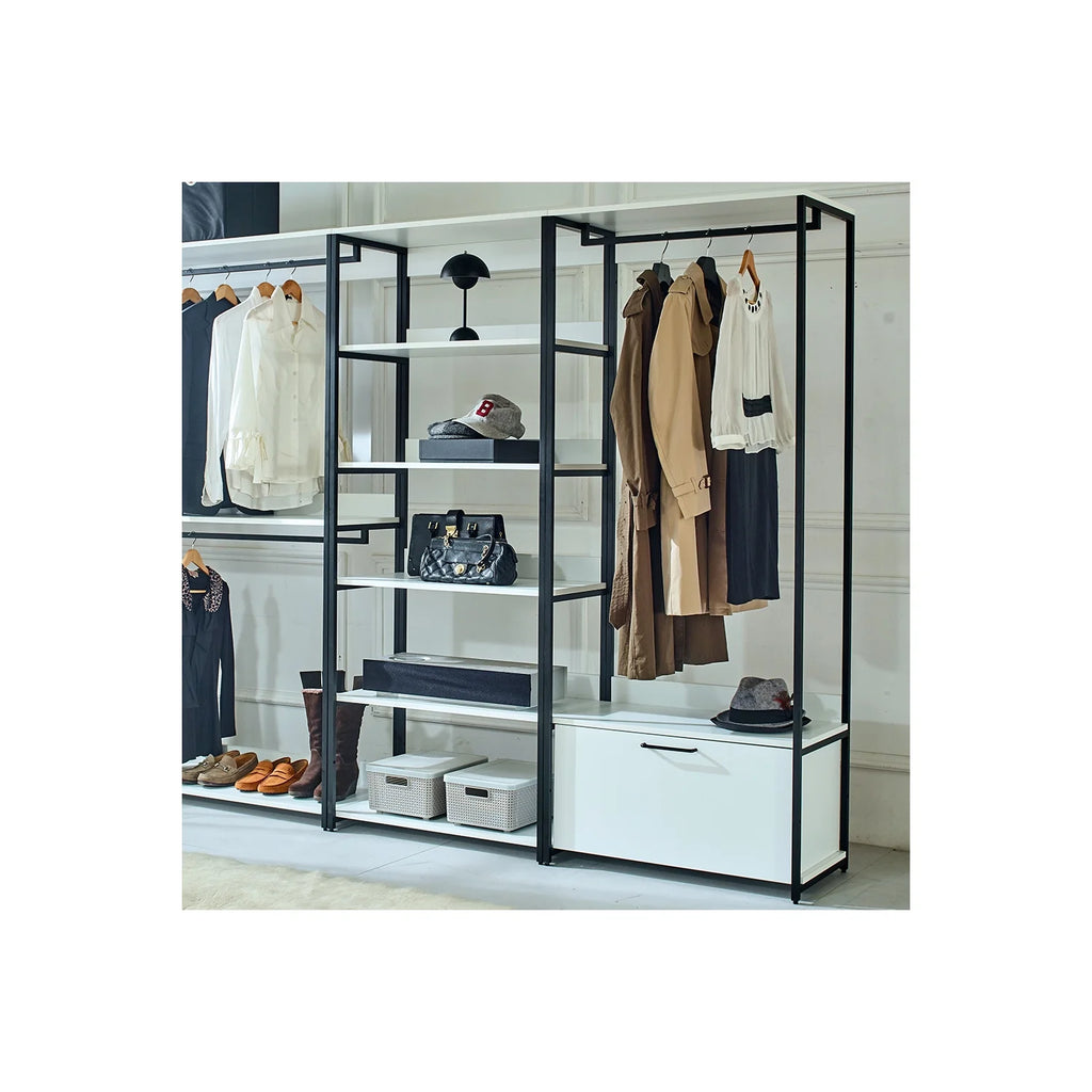 White Freestanding Wood Closet System with Metal Frame Y81188