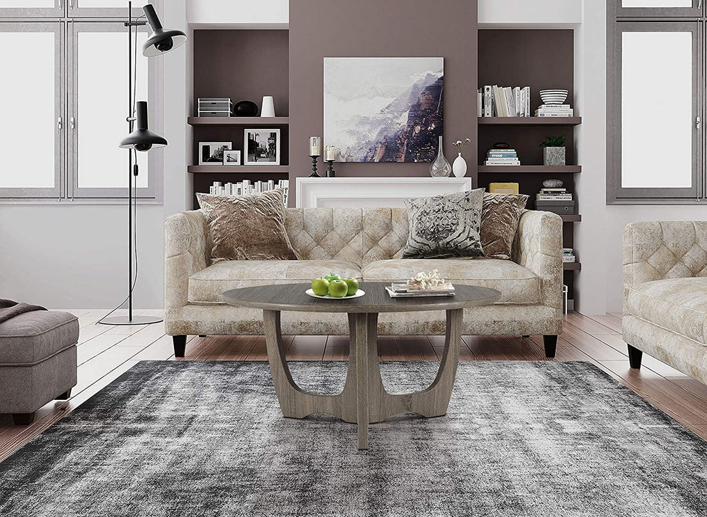 Round Wooden Coffee Table 35.5 x 18 Inches Gray A356375