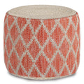 Coral and Natural Woven Braided Jute Round Pouf Y283368