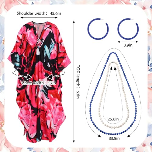 5 Pcs Halloween Costume Set with Print Caftan Dress Curly Wig Bead Necklace Earring S627727