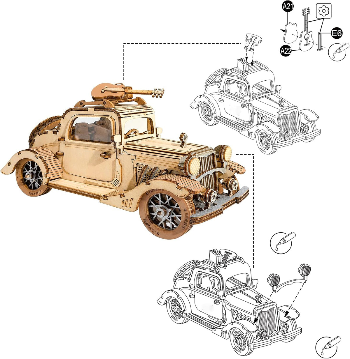Vintage Car 3D Wooden Puzzle Model Kit W7018