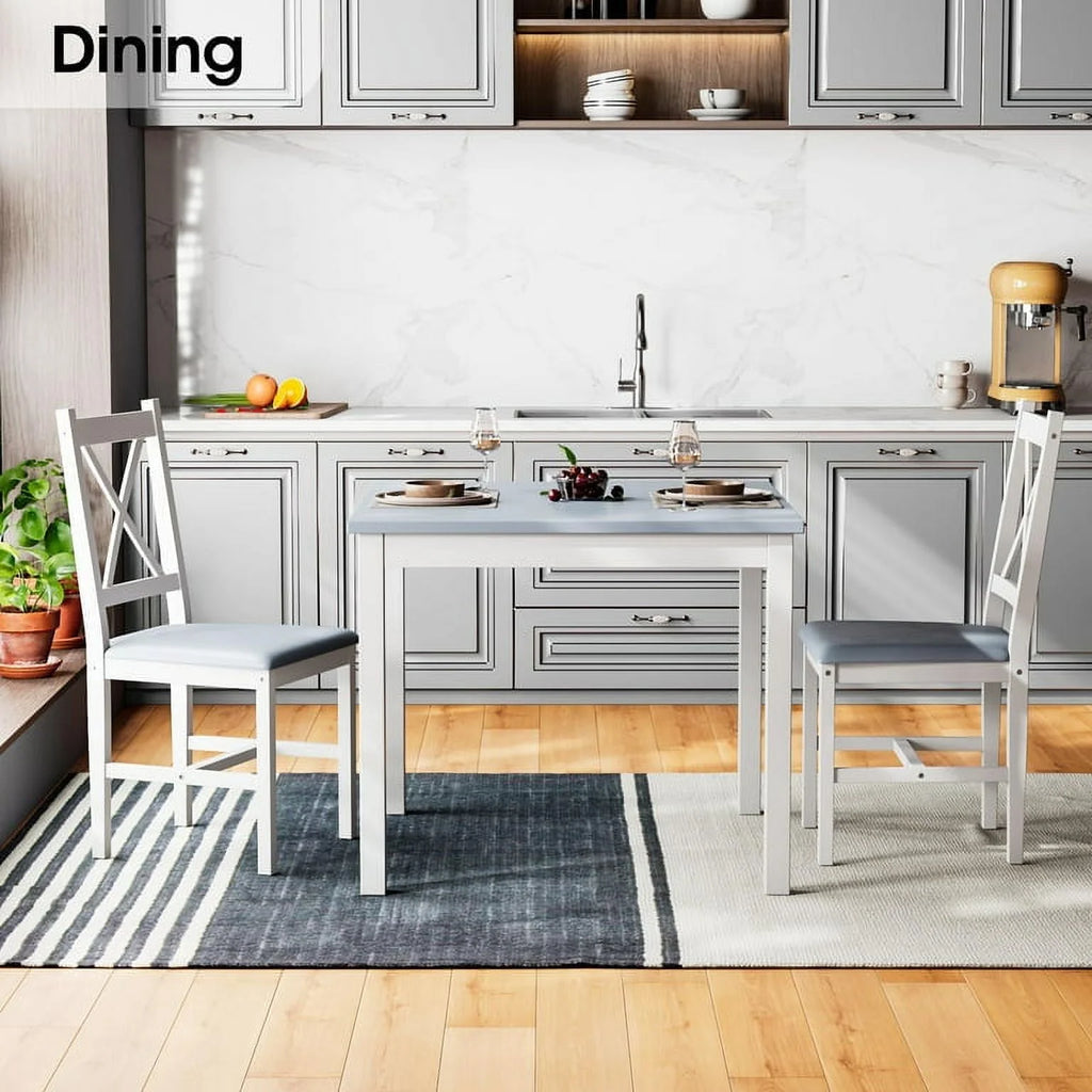 3 Piece Pine Wood Dining Table Set with 2 Upholstered Chairs A6403