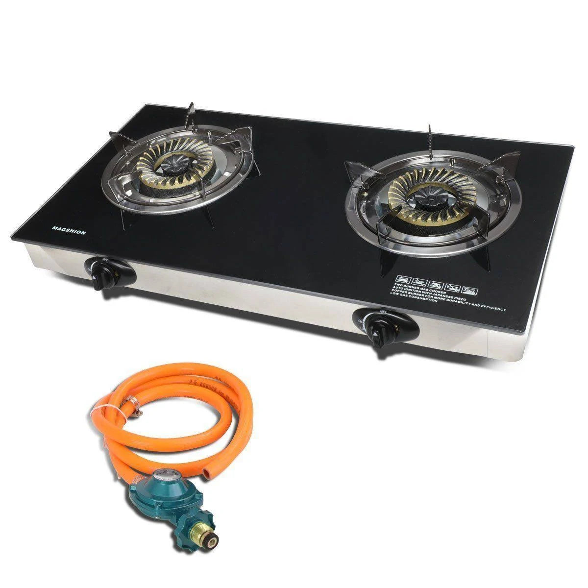 Double Glass Top Portable Propane Gas Stove Burner with Hose & Regulator X961497